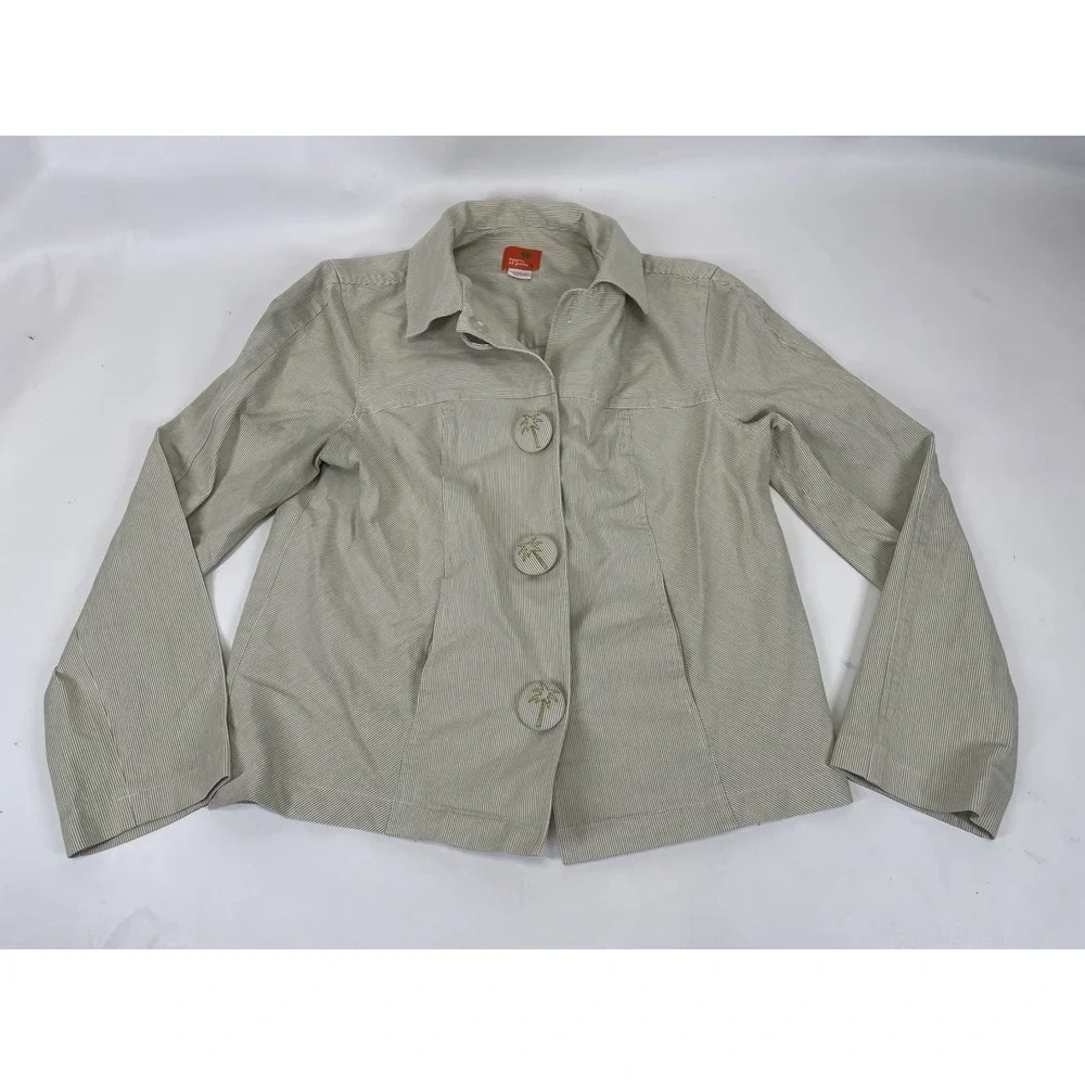 Hearts Of Palm Decorative Front Buttons Striped Basic Jacket Womens Size 8 Green